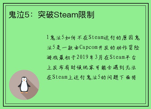 鬼泣5：突破Steam限制
